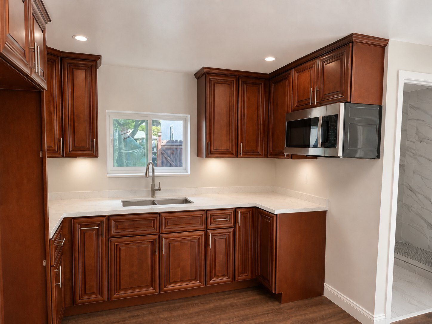 Completed Classic Maple Walnut cabinet kitchen with sink