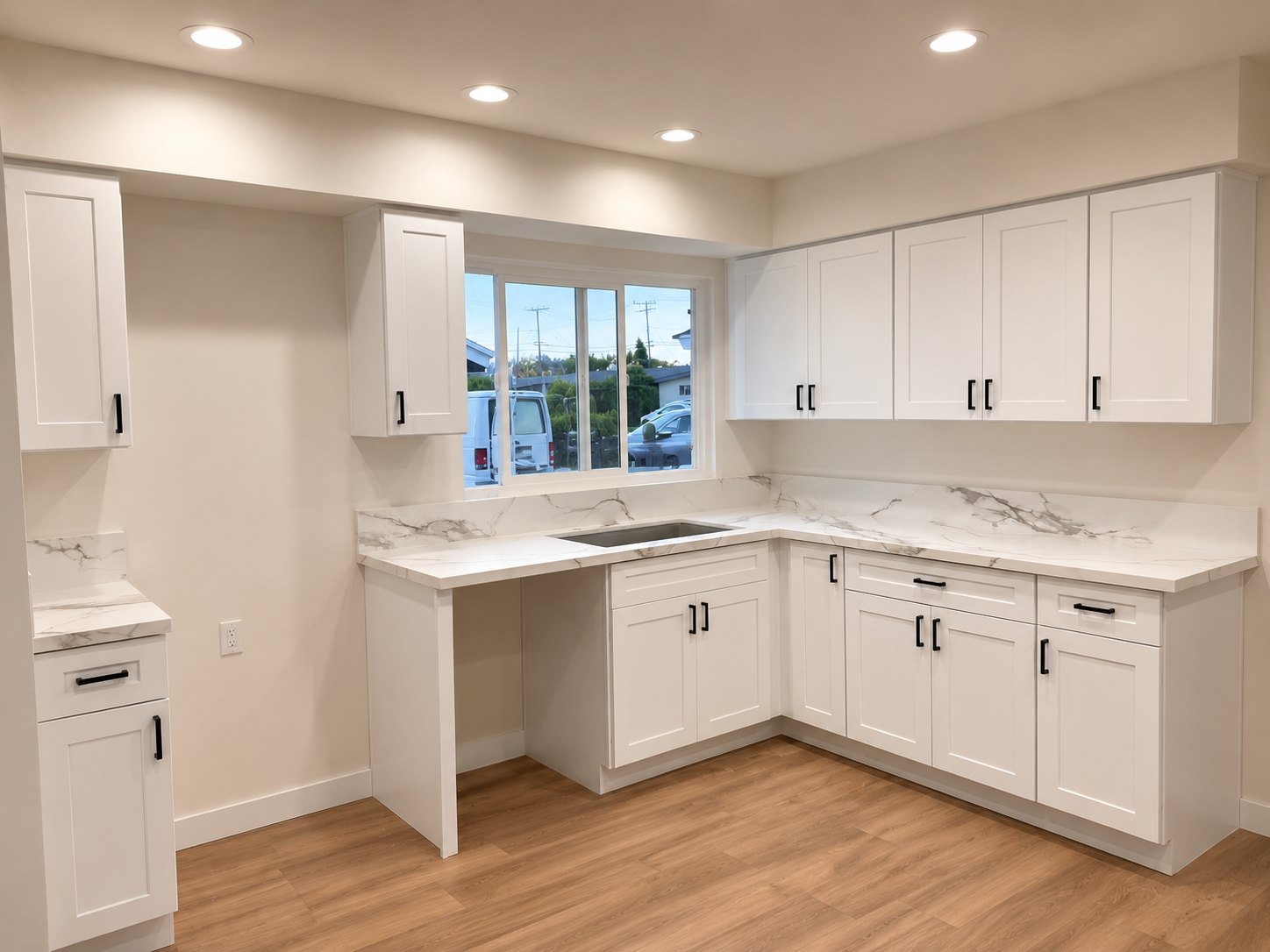 Finished white Shaker corner kitchen