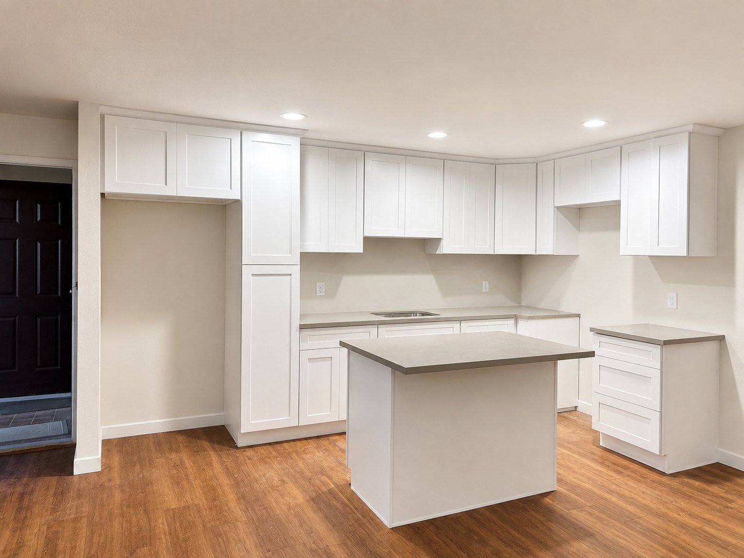 Completed White Shaker kitchen with island